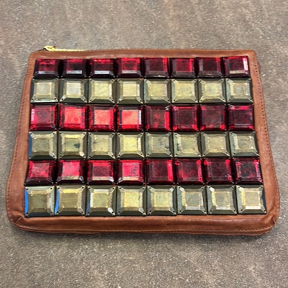 SALE! Tory Burch RareFind Leather Brown Red Bronze PurseWalletMagneticSnapZipper - Picture 4 of 16